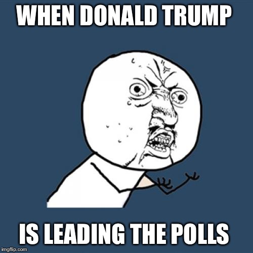 Y U No | WHEN DONALD TRUMP; IS LEADING THE POLLS | image tagged in memes,y u no | made w/ Imgflip meme maker