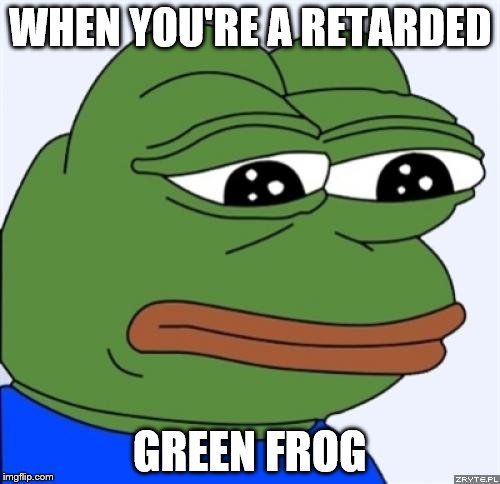 sad frog | WHEN YOU'RE A RETARDED; GREEN FROG | image tagged in sad frog,memes | made w/ Imgflip meme maker