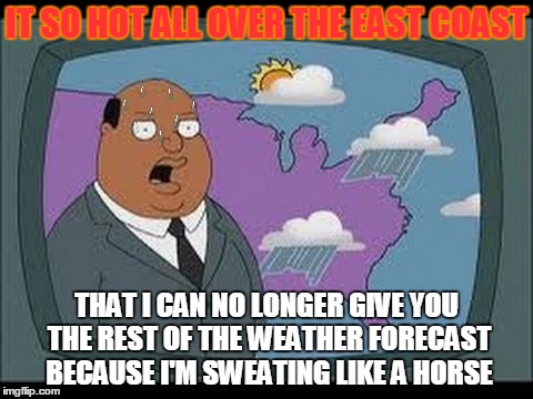 It gonna be hot | IT SO HOT ALL OVER THE EAST COAST; THAT I CAN NO LONGER GIVE YOU THE REST OF THE WEATHER FORECAST BECAUSE I'M SWEATING LIKE A HORSE | image tagged in it gonna be hot | made w/ Imgflip meme maker