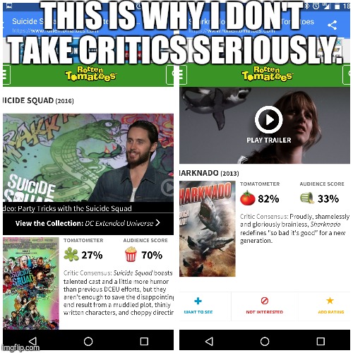 THIS IS WHY I DON'T TAKE CRITICS SERIOUSLY. | image tagged in suicide squad | made w/ Imgflip meme maker