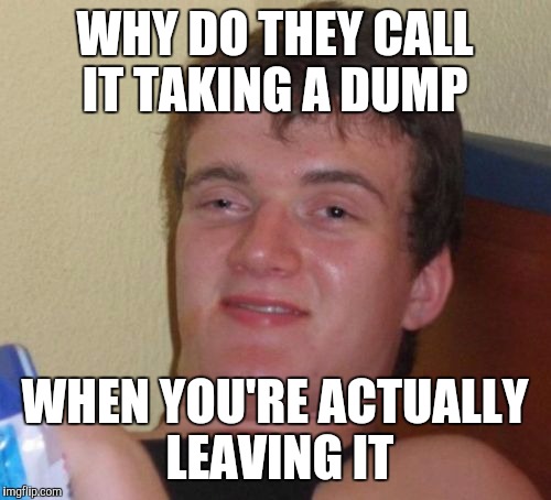 10 Guy Meme | WHY DO THEY CALL IT TAKING A DUMP; WHEN YOU'RE ACTUALLY LEAVING IT | image tagged in memes,10 guy | made w/ Imgflip meme maker