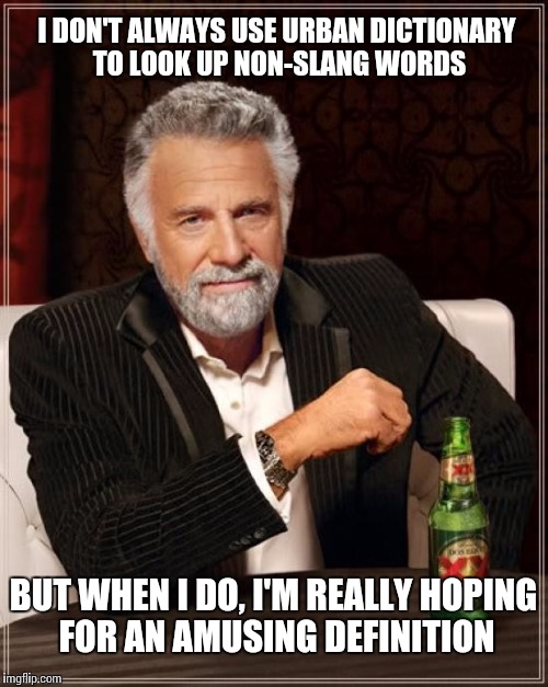 The Most Interesting Man In The World Meme | I DON'T ALWAYS USE URBAN DICTIONARY TO LOOK UP NON-SLANG WORDS BUT WHEN I DO, I'M REALLY HOPING FOR AN AMUSING DEFINITION | image tagged in memes,the most interesting man in the world | made w/ Imgflip meme maker