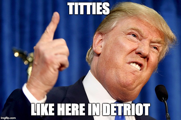 Donald Trump | TITTIES; LIKE HERE IN DETRIOT | image tagged in donald trump | made w/ Imgflip meme maker