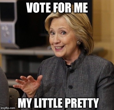 VOTE FOR ME; MY LITTLE PRETTY | image tagged in hillary clinton | made w/ Imgflip meme maker