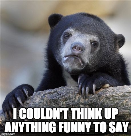 Confession Bear Meme | I COULDN'T THINK UP ANYTHING FUNNY TO SAY | image tagged in memes,confession bear | made w/ Imgflip meme maker