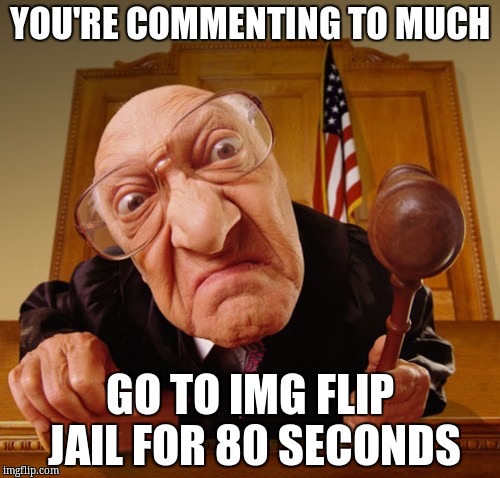 Judge FishEye Lens | YOU'RE COMMENTING TO MUCH; GO TO IMG FLIP JAIL FOR 80 SECONDS | image tagged in judge fisheye lens | made w/ Imgflip meme maker