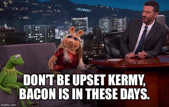 DON'T BE UPSET KERMY, BACON IS IN THESE DAYS. | made w/ Imgflip meme maker