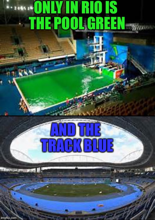 Olympics scipmylo?  | ONLY IN RIO IS THE POOL GREEN; AND THE TRACK BLUE | image tagged in memes | made w/ Imgflip meme maker