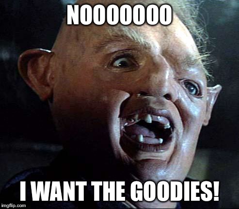 Sloth Goonies | NOOOOOOO; I WANT THE GOODIES! | image tagged in sloth goonies | made w/ Imgflip meme maker