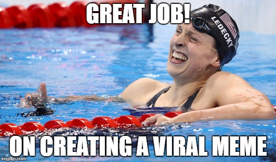 GREAT JOB! ON CREATING A VIRAL MEME | image tagged in great job,ledecky,2016 olympics,fail | made w/ Imgflip meme maker