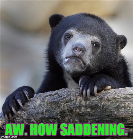 Confession Bear Meme | AW. HOW SADDENING. | image tagged in memes,confession bear | made w/ Imgflip meme maker