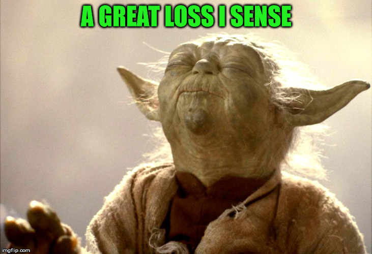 A GREAT LOSS I SENSE | image tagged in yoda is very pleased | made w/ Imgflip meme maker