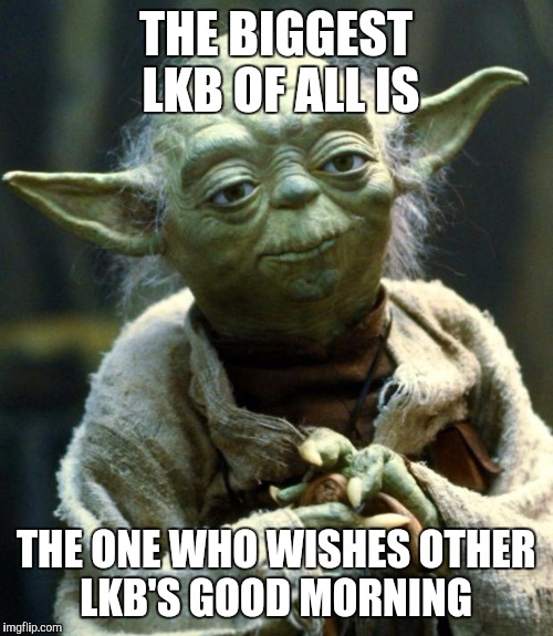 Star Wars Yoda Meme | THE BIGGEST LKB OF ALL IS; THE ONE WHO WISHES OTHER LKB'S GOOD MORNING | image tagged in memes,star wars yoda | made w/ Imgflip meme maker
