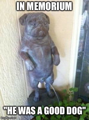 Dog Statue | IN MEMORIUM; "HE WAS A GOOD DOG" | image tagged in dog | made w/ Imgflip meme maker