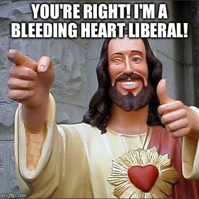 jesus says | YOU'RE RIGHT! I'M A BLEEDING HEART LIBERAL! | image tagged in jesus says | made w/ Imgflip meme maker