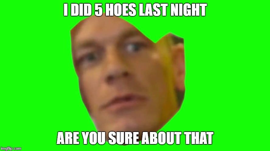 Are you sure about that? (Cena) | I DID 5 HOES LAST NIGHT; ARE YOU SURE ABOUT THAT | image tagged in are you sure about that cena | made w/ Imgflip meme maker