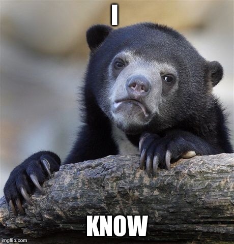Confession Bear Meme | I KNOW | image tagged in memes,confession bear | made w/ Imgflip meme maker