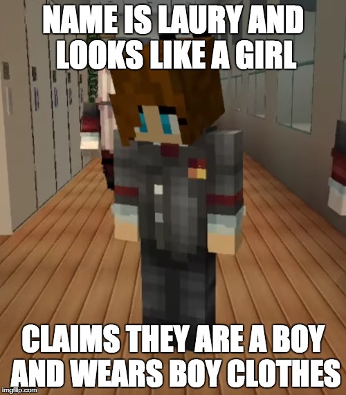 Samgladiator | NAME IS LAURY AND LOOKS LIKE A GIRL; CLAIMS THEY ARE A BOY AND WEARS BOY CLOTHES | image tagged in minecraft,anime,memes | made w/ Imgflip meme maker