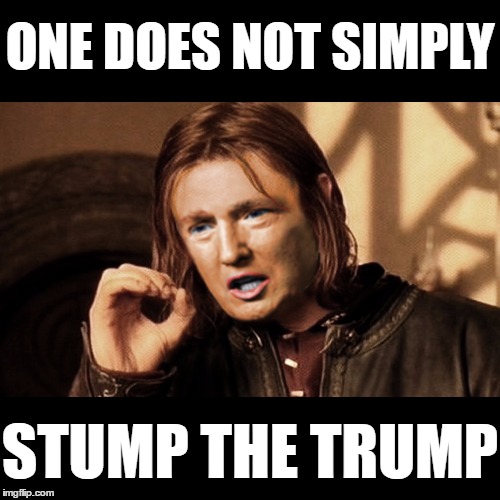 ONE DOES NOT SIMPLY; STUMP THE TRUMP | image tagged in donald trump,hillary clinton,presidential race,election 2016,funny,memes | made w/ Imgflip meme maker
