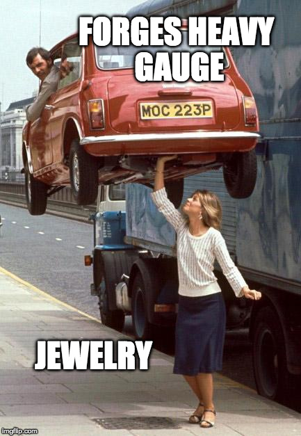 Bionic Woman | FORGES HEAVY GAUGE; JEWELRY | image tagged in bionic woman | made w/ Imgflip meme maker