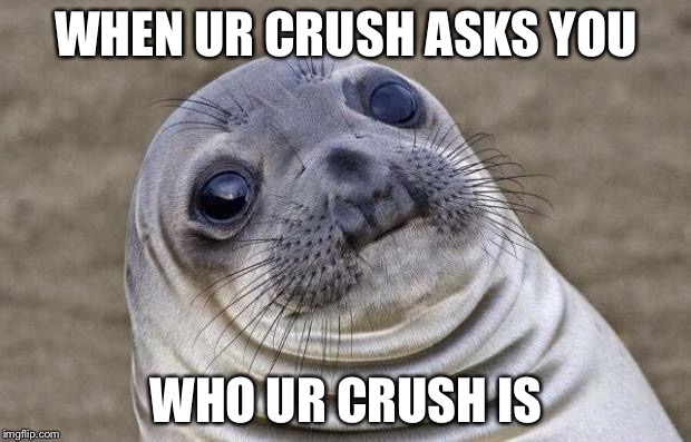 Awkward Moment Sealion | WHEN UR CRUSH ASKS YOU; WHO UR CRUSH IS | image tagged in memes,awkward moment sealion | made w/ Imgflip meme maker