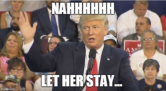 let her stay | NAHHHHHH; LET HER STAY... | image tagged in donald trump | made w/ Imgflip meme maker