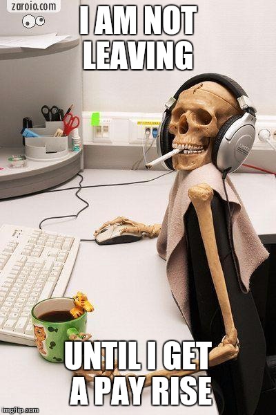 Skull computer | I AM NOT LEAVING; UNTIL I GET A PAY RISE | image tagged in skull computer | made w/ Imgflip meme maker