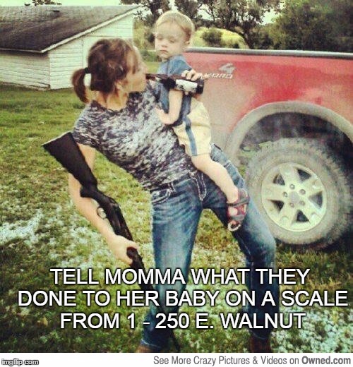 Redneck | TELL MOMMA WHAT THEY DONE TO HER BABY ON A SCALE FROM 1 - 250 E. WALNUT | image tagged in redneck | made w/ Imgflip meme maker