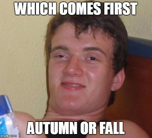 10 Guy Meme | WHICH COMES FIRST AUTUMN OR FALL | image tagged in memes,10 guy | made w/ Imgflip meme maker