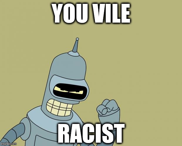 bender | YOU VILE; RACIST | image tagged in bender | made w/ Imgflip meme maker
