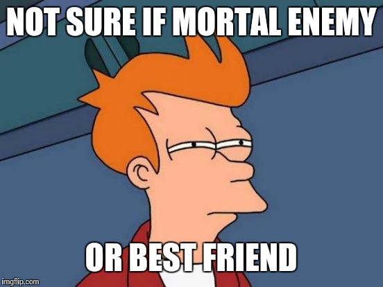 Futurama Fry Meme | NOT SURE IF MORTAL ENEMY OR BEST FRIEND | image tagged in memes,futurama fry | made w/ Imgflip meme maker