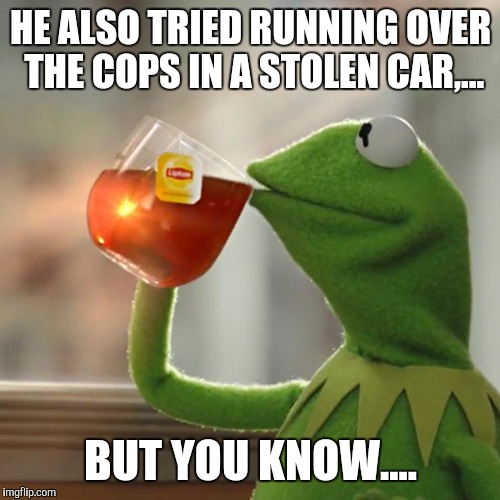 But That's None Of My Business Meme | HE ALSO TRIED RUNNING OVER THE COPS IN A STOLEN CAR,... BUT YOU KNOW.... | image tagged in memes,but thats none of my business,kermit the frog | made w/ Imgflip meme maker