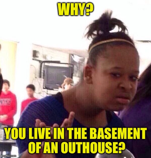 Black Girl Wat Meme | WHY? YOU LIVE IN THE BASEMENT OF AN OUTHOUSE? | image tagged in memes,black girl wat | made w/ Imgflip meme maker