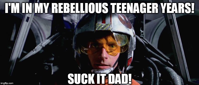 I'M IN MY REBELLIOUS TEENAGER YEARS! SUCK IT DAD! | image tagged in skywalker x-wing | made w/ Imgflip meme maker