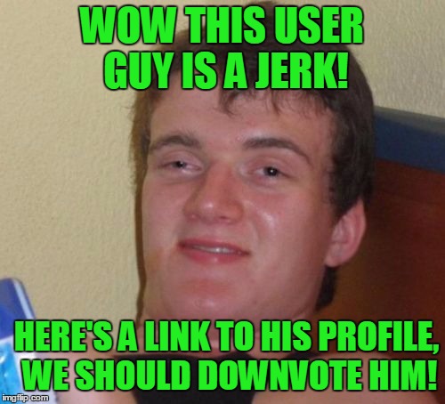 10 Guy Meme | WOW THIS USER GUY IS A JERK! HERE'S A LINK TO HIS PROFILE, WE SHOULD DOWNVOTE HIM! | image tagged in memes,10 guy | made w/ Imgflip meme maker