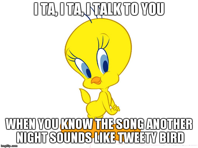 I TA, I TA, I TALK TO YOU; WHEN YOU KNOW THE SONG ANOTHER NIGHT SOUNDS LIKE TWEETY BIRD | made w/ Imgflip meme maker