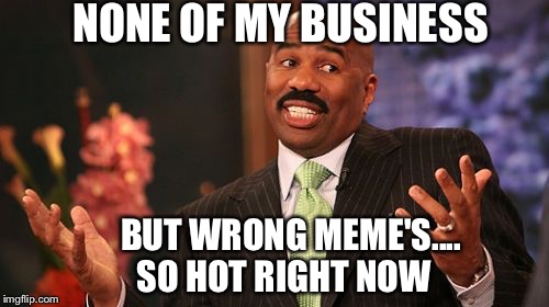 NONE OF MY BUSINESS BUT WRONG MEME'S....          SO HOT RIGHT NOW | image tagged in memes,steve harvey | made w/ Imgflip meme maker