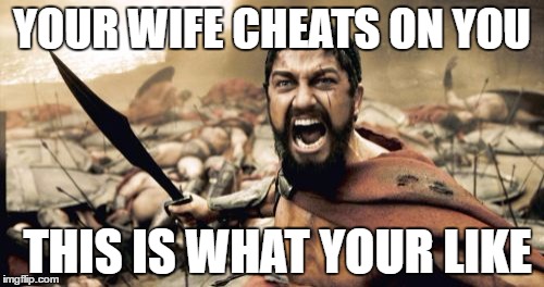 Sparta Leonidas Meme | YOUR WIFE CHEATS ON YOU; THIS IS WHAT YOUR LIKE | image tagged in memes,sparta leonidas | made w/ Imgflip meme maker