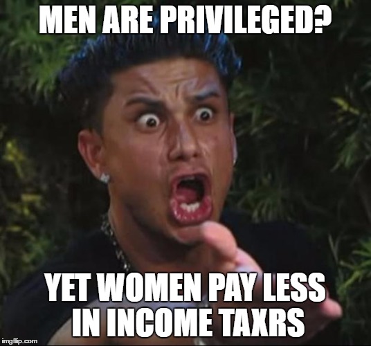 Men Privileged? (Google it) | MEN ARE PRIVILEGED? YET WOMEN PAY LESS IN INCOME TAXRS | image tagged in memes,dj pauly d,political meme,political correctness,sjw,feminism | made w/ Imgflip meme maker