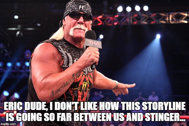ERIC DUDE, I DON'T LIKE HOW THIS STORYLINE IS GOING SO FAR BETWEEN US AND STINGER... | made w/ Imgflip meme maker