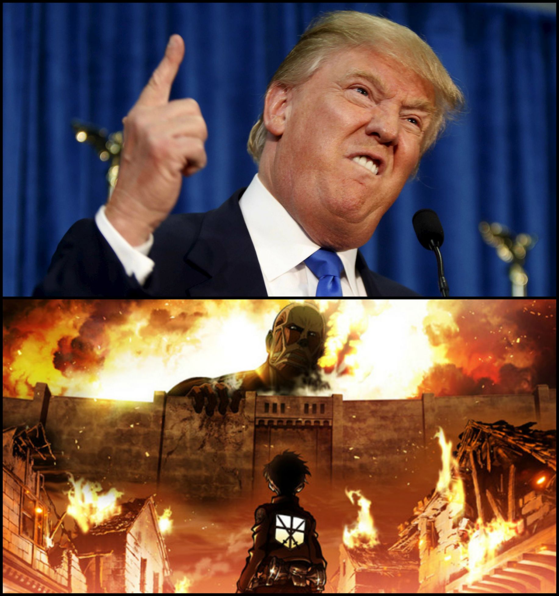 Donald Trump's wall VS. Attack on Titan Blank Meme Template