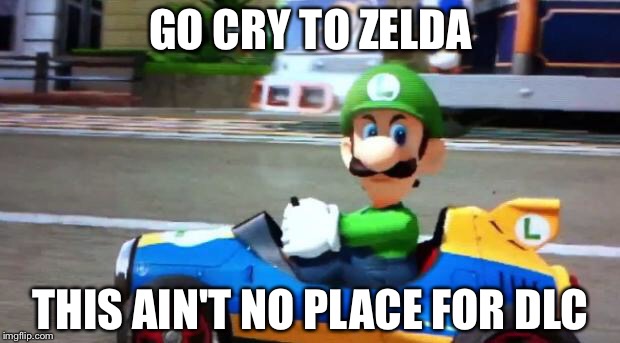 Luigi Death Stare | GO CRY TO ZELDA; THIS AIN'T NO PLACE FOR DLC | image tagged in luigi death stare | made w/ Imgflip meme maker