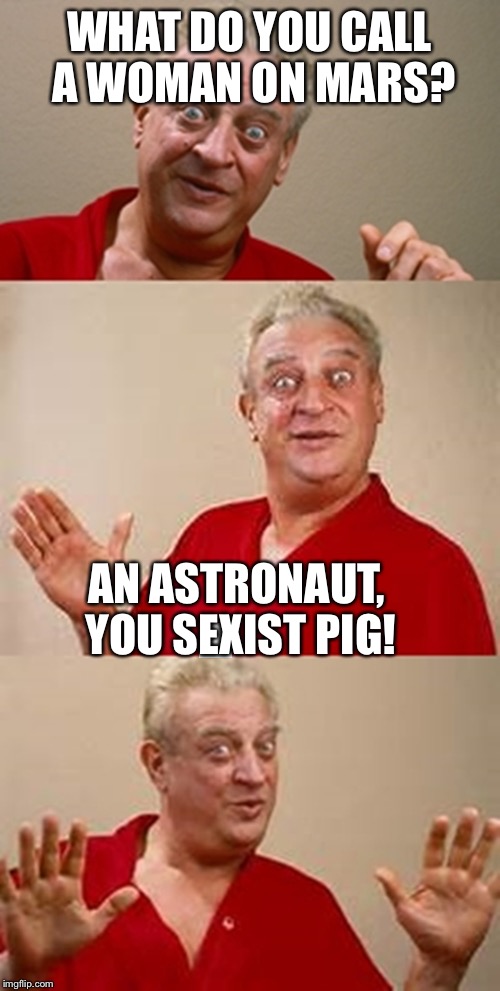 bad pun Dangerfield  | WHAT DO YOU CALL A WOMAN ON MARS? AN ASTRONAUT, YOU SEXIST PIG! | image tagged in bad pun dangerfield | made w/ Imgflip meme maker
