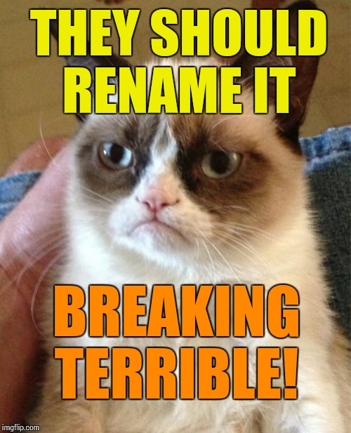 Grumpy Cat Meme | THEY SHOULD RENAME IT BREAKING TERRIBLE! | image tagged in memes,grumpy cat | made w/ Imgflip meme maker