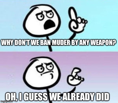 WHY DON'T WE BAN MUDER BY ANY WEAPON? OH, I GUESS WE ALREADY DID | made w/ Imgflip meme maker