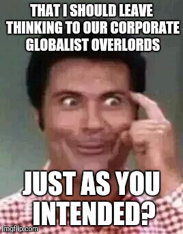 Jethro is smart | THAT I SHOULD LEAVE THINKING TO OUR CORPORATE GLOBALIST OVERLORDS JUST AS YOU INTENDED? | image tagged in jethro is smart | made w/ Imgflip meme maker