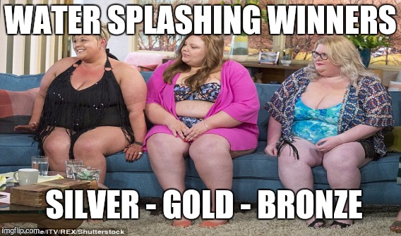 2016 Rio Olympic Games Newest Competition Winners  | WATER SPLASHING WINNERS; SILVER - GOLD - BRONZE | image tagged in funny,gifs,memes,sports,hunger games,olympics | made w/ Imgflip meme maker