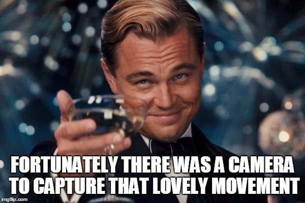 Leonardo Dicaprio Cheers Meme | FORTUNATELY THERE WAS A CAMERA TO CAPTURE THAT LOVELY MOVEMENT | image tagged in memes,leonardo dicaprio cheers | made w/ Imgflip meme maker