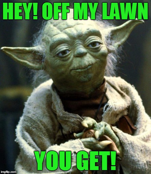 Star Wars Yoda Meme | HEY! OFF MY LAWN YOU GET! | image tagged in memes,star wars yoda | made w/ Imgflip meme maker