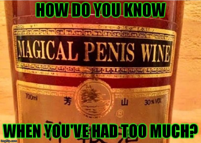 Magical P Wine | HOW DO YOU KNOW; WHEN YOU'VE HAD TOO MUCH? | image tagged in alcohol,funny,memes | made w/ Imgflip meme maker